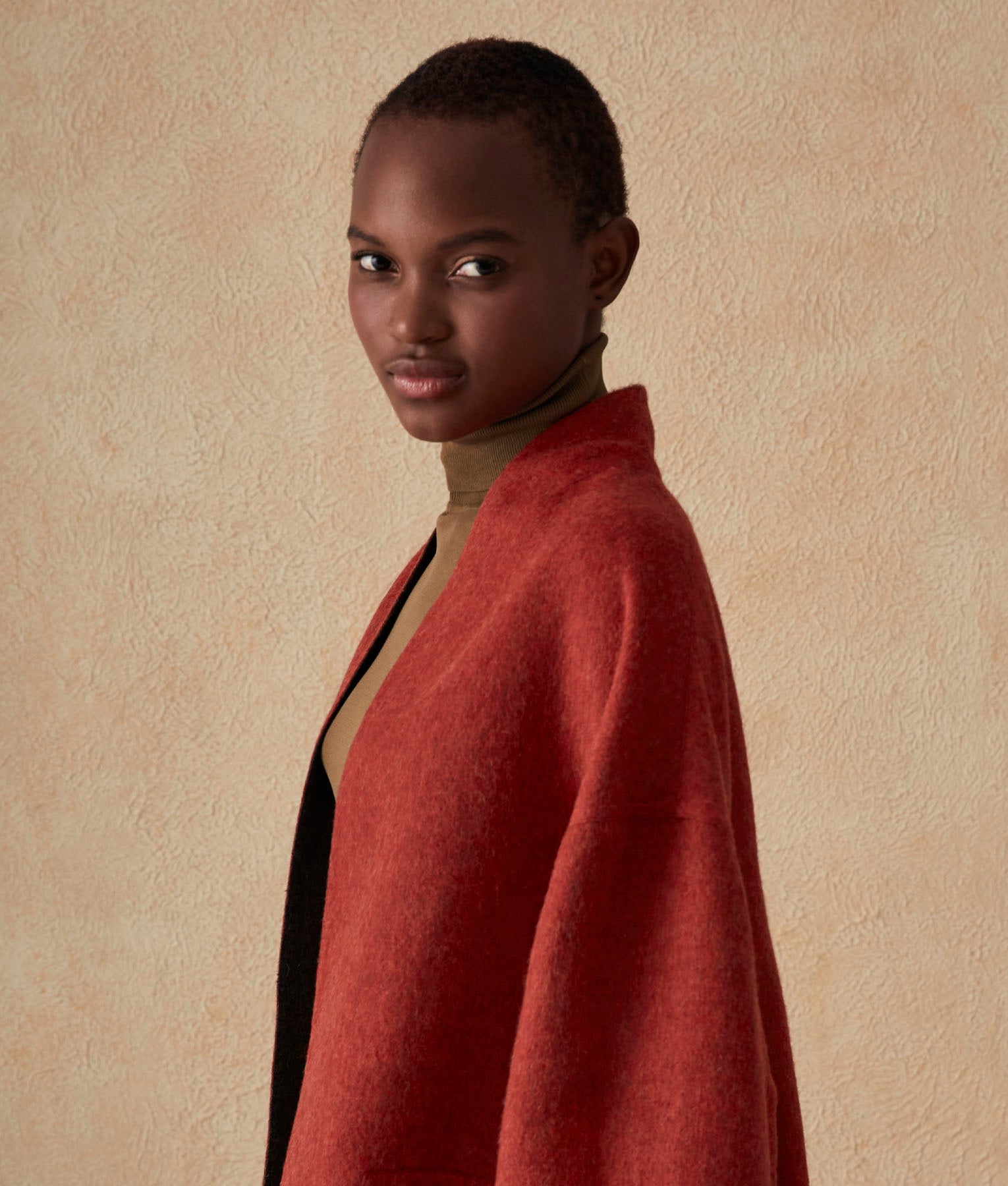 Reversible Kimono Coat - Asphalt And Samba Red