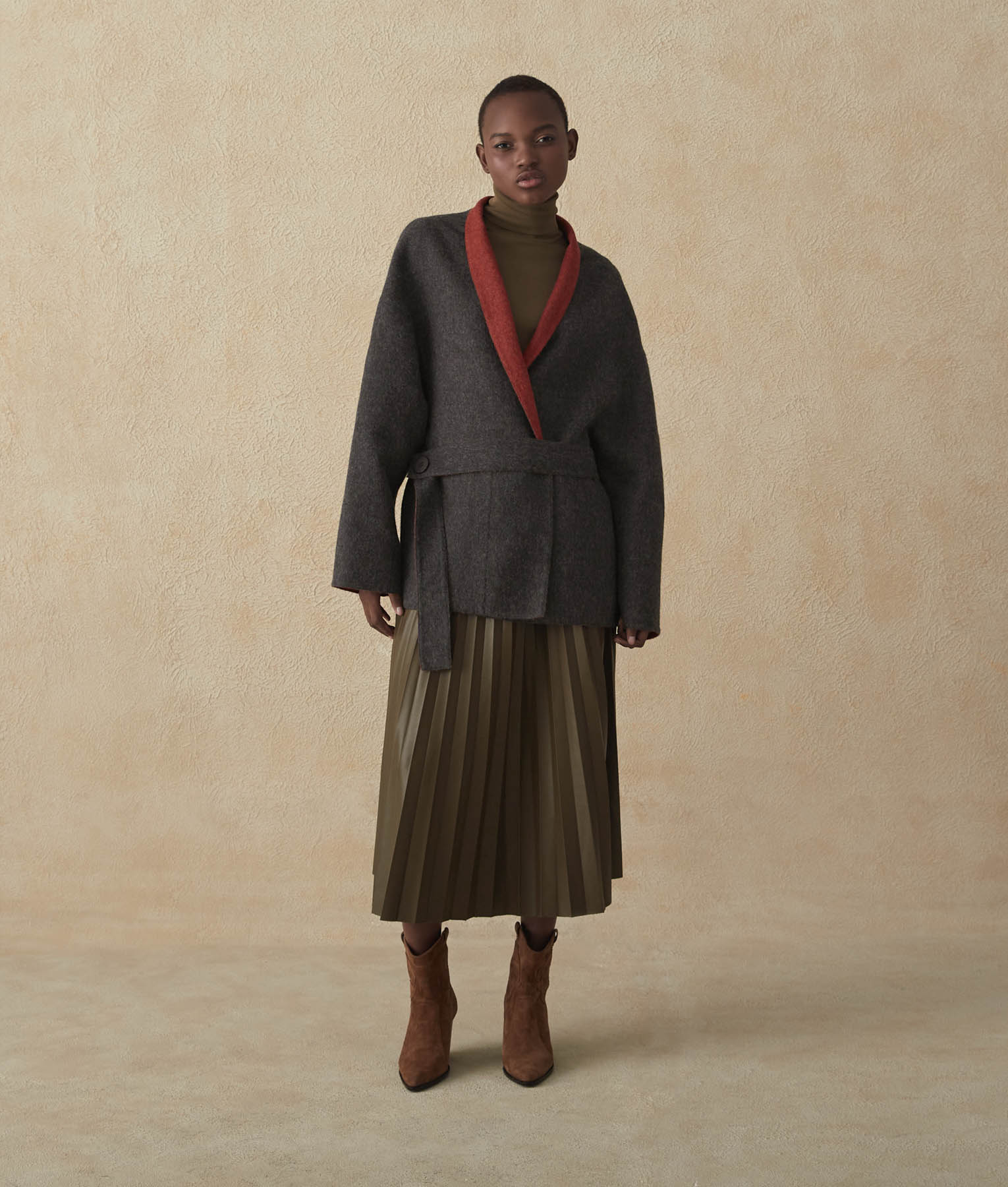 Reversible Kimono Coat - Asphalt And Samba Red
