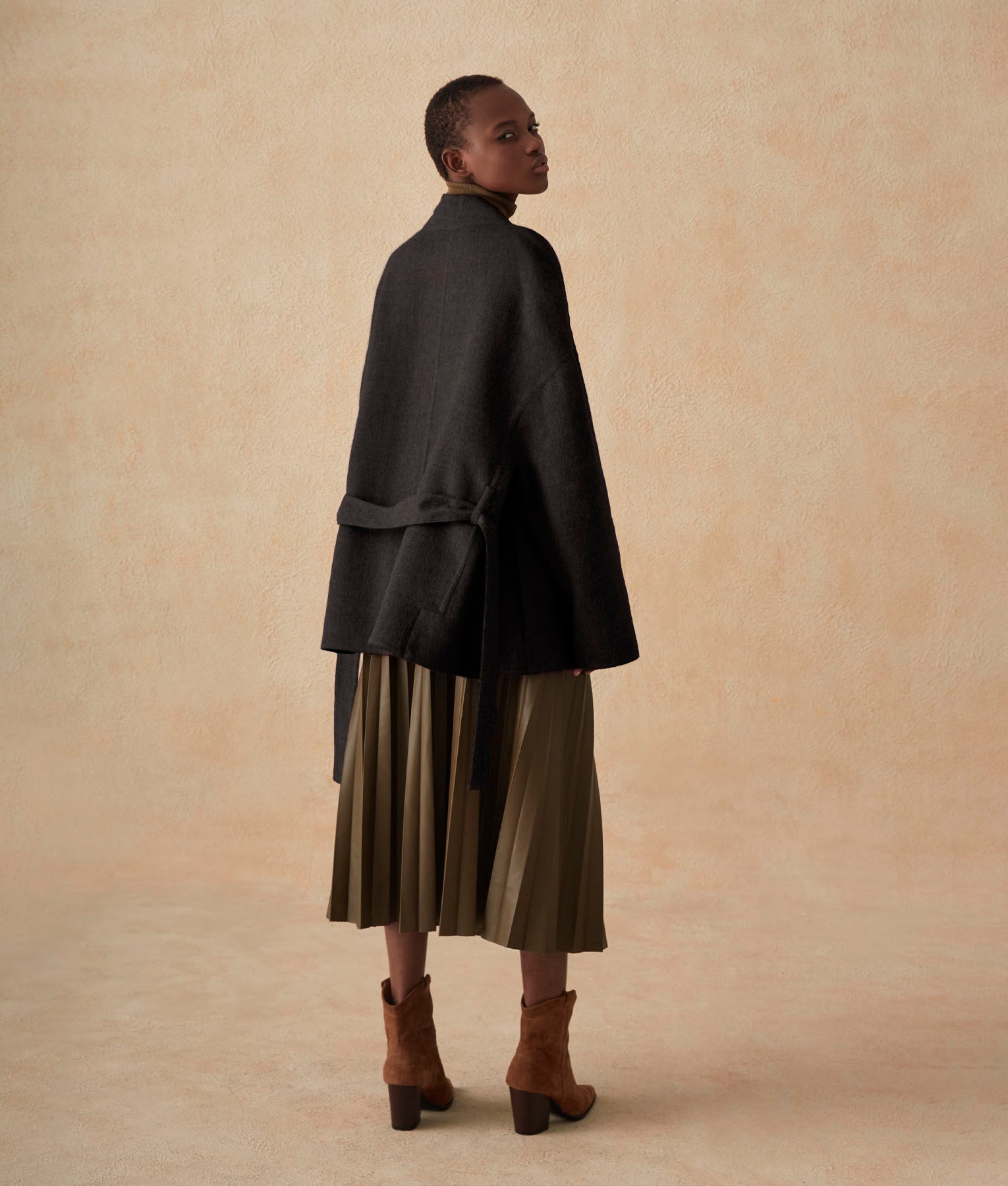 Reversible Kimono Coat - Asphalt And Samba Red