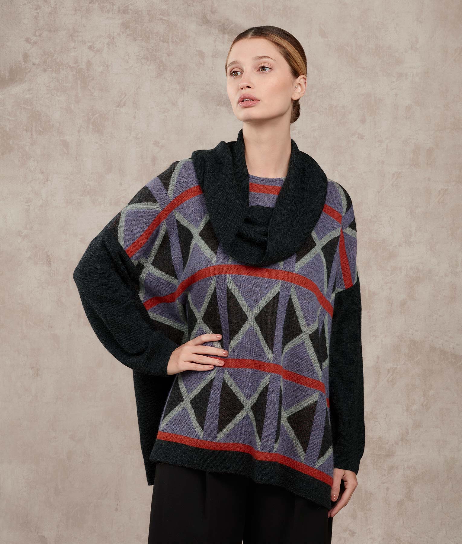 Loose Poncho And Collar - Purple Haze And Koi