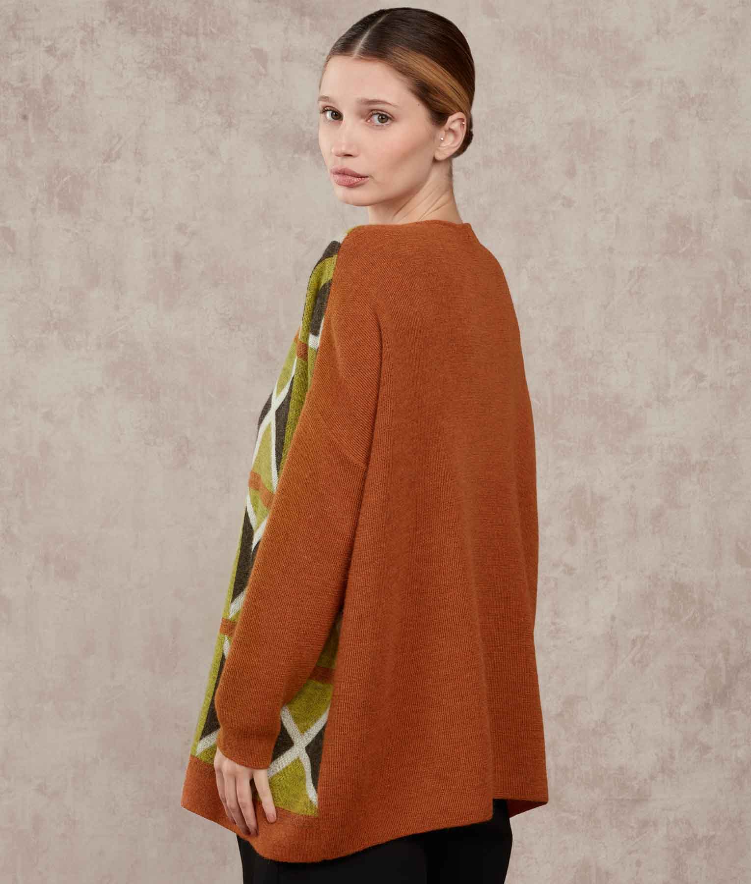 Loose Poncho And Collar - Molten Lava And Vallarta Blue