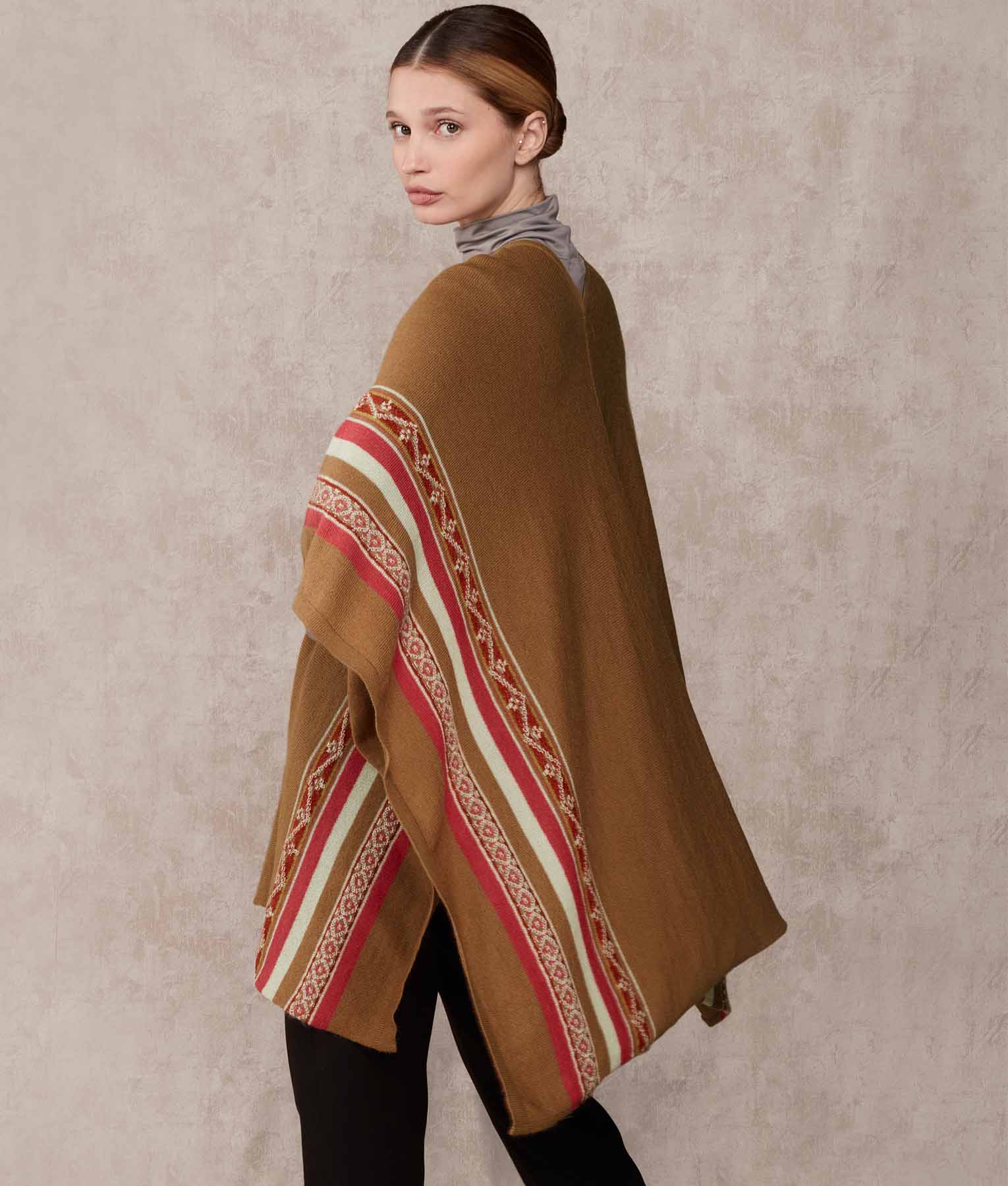 Poncho Rider With Fringe Details - Toasted Coconut With Fringes