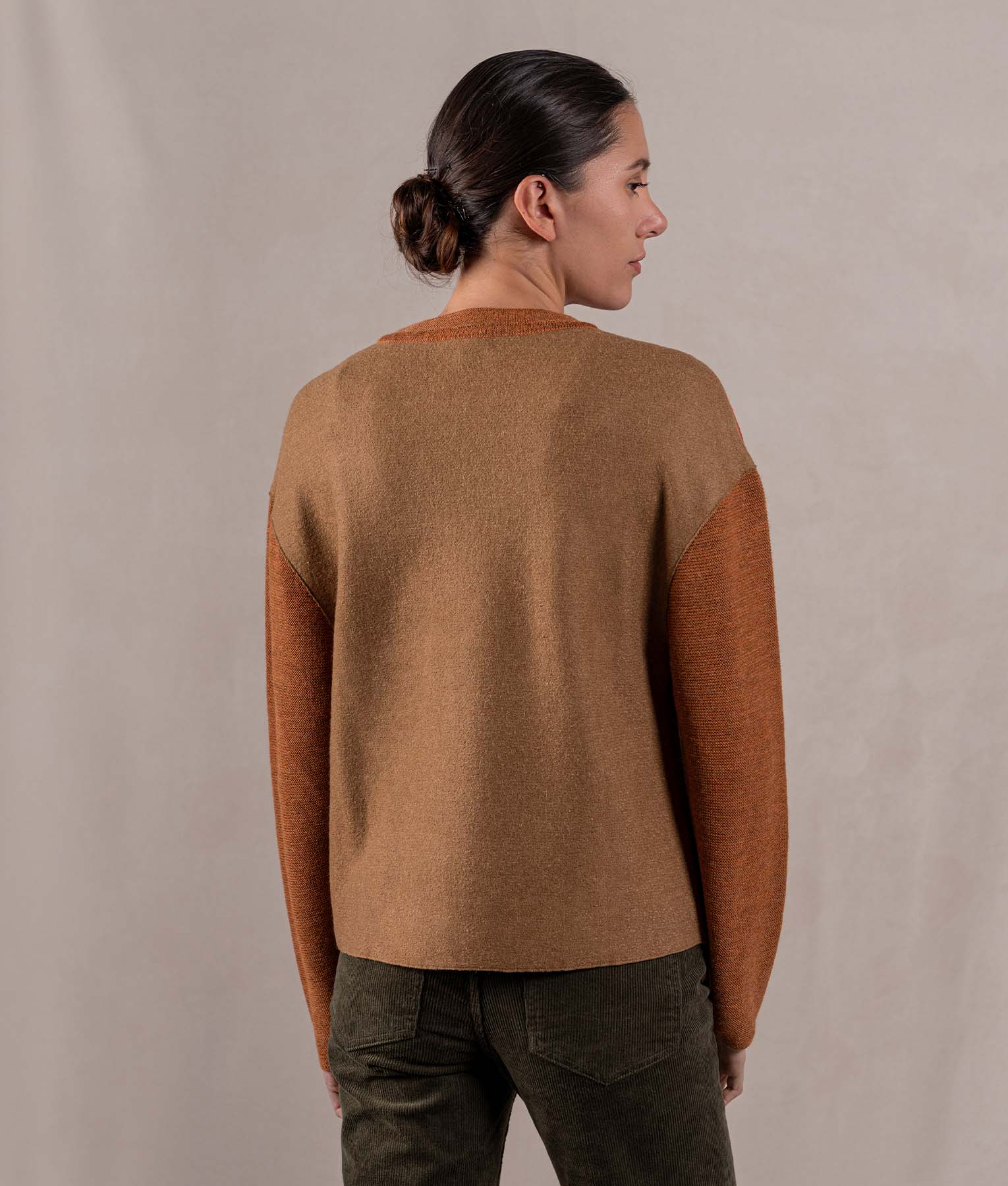 Patch & Links Crew Neck Sweater - Brick Red And Clay Brown