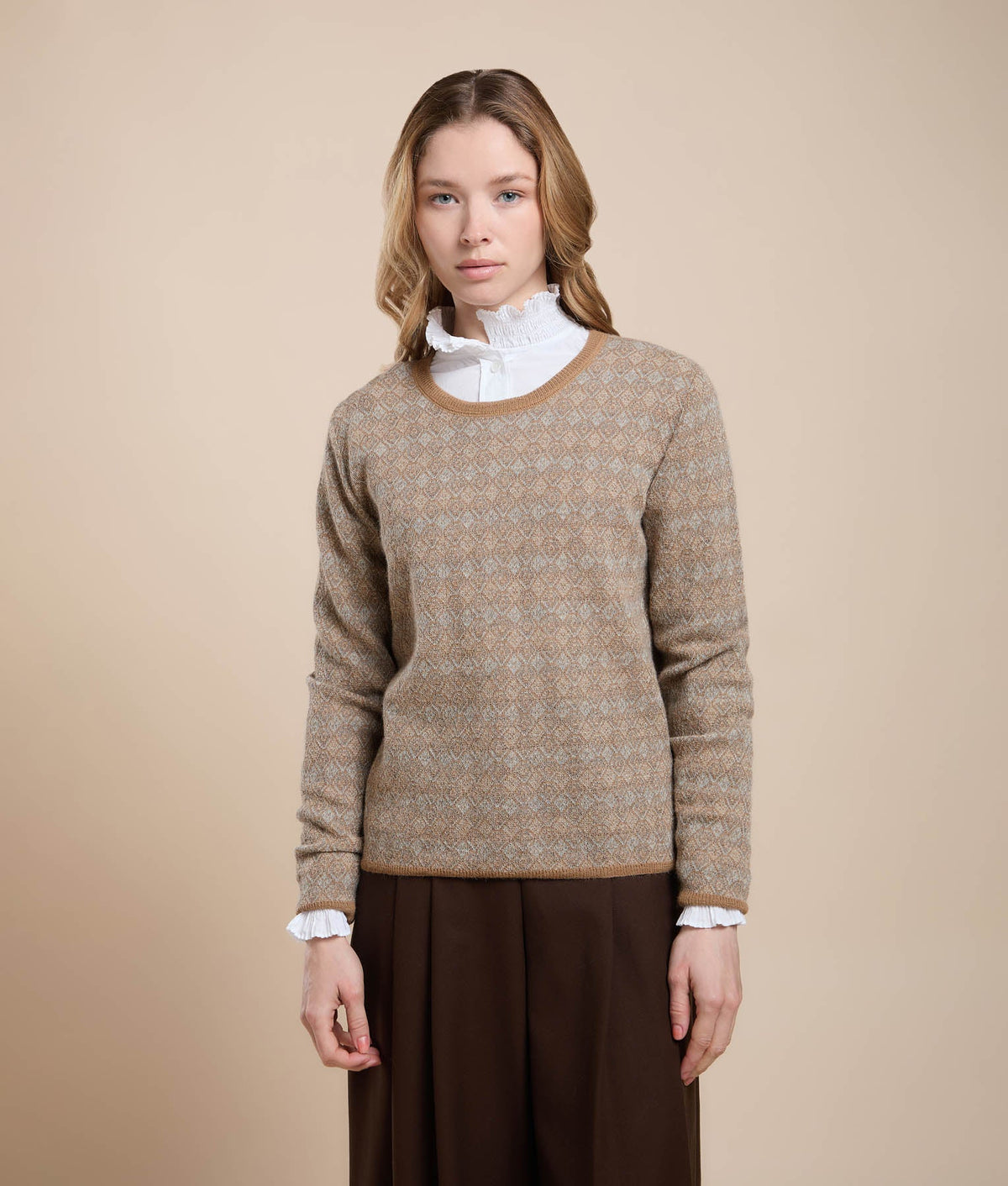 Crew Neck Sweater with Repeating Jacquard