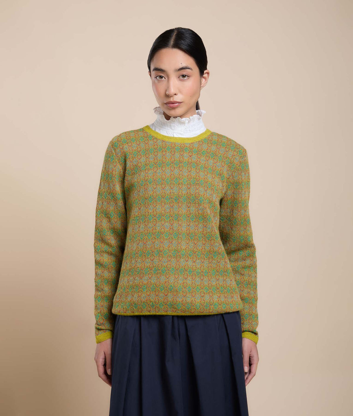 Crew Neck Sweater with Repeating Jacquard