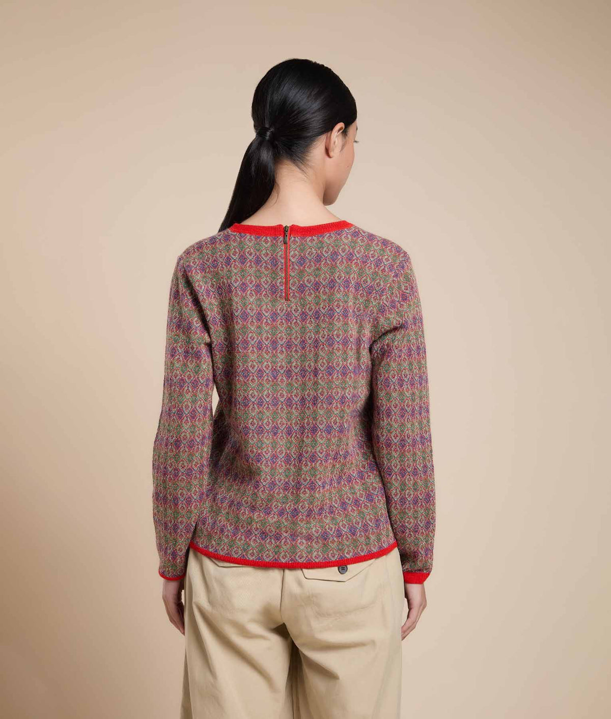 Crew Neck Sweater with Repeating Jacquard