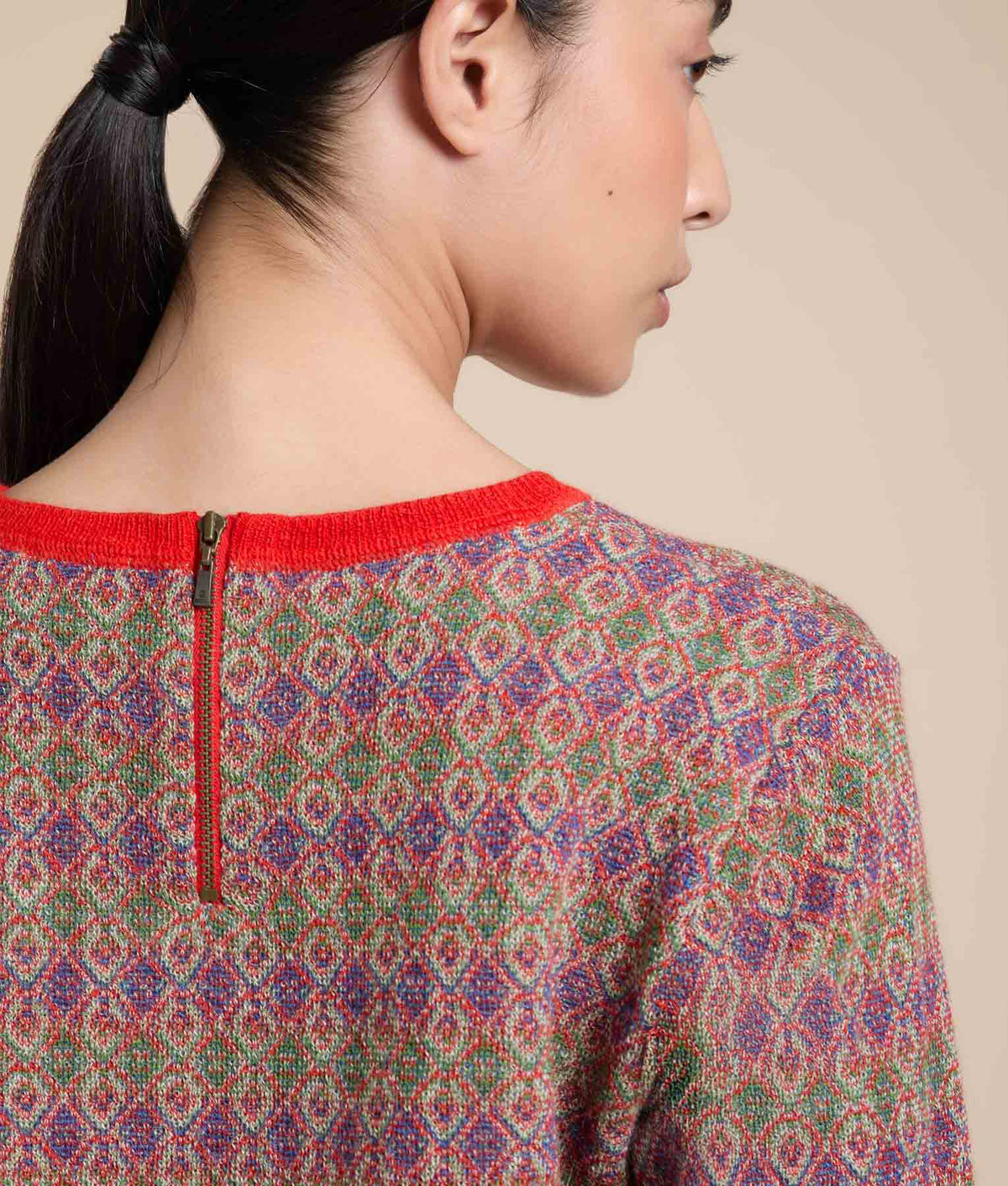 Crew Neck Sweater with Repeating Jacquard