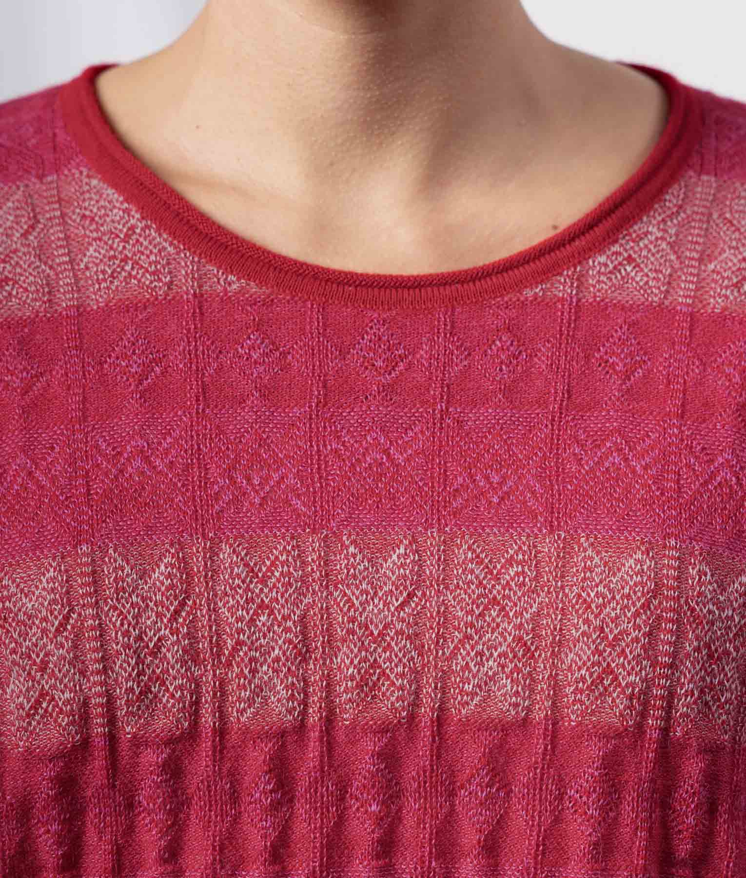 Loose Jacquard Pocket Front Sweater - Ruby Red And Raspberry Pink
