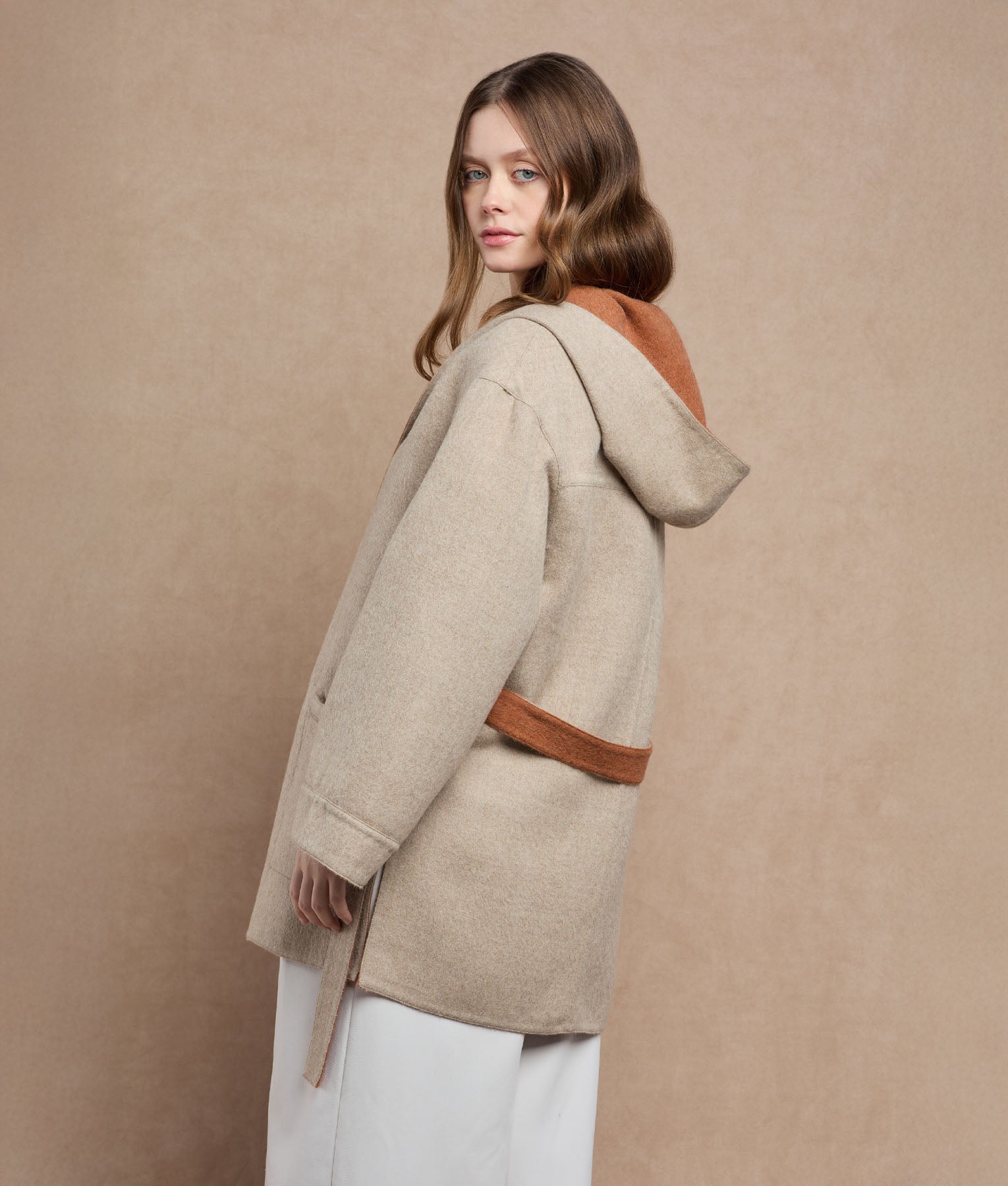 Belted Short Hoodie - Brown Rust And Brandy