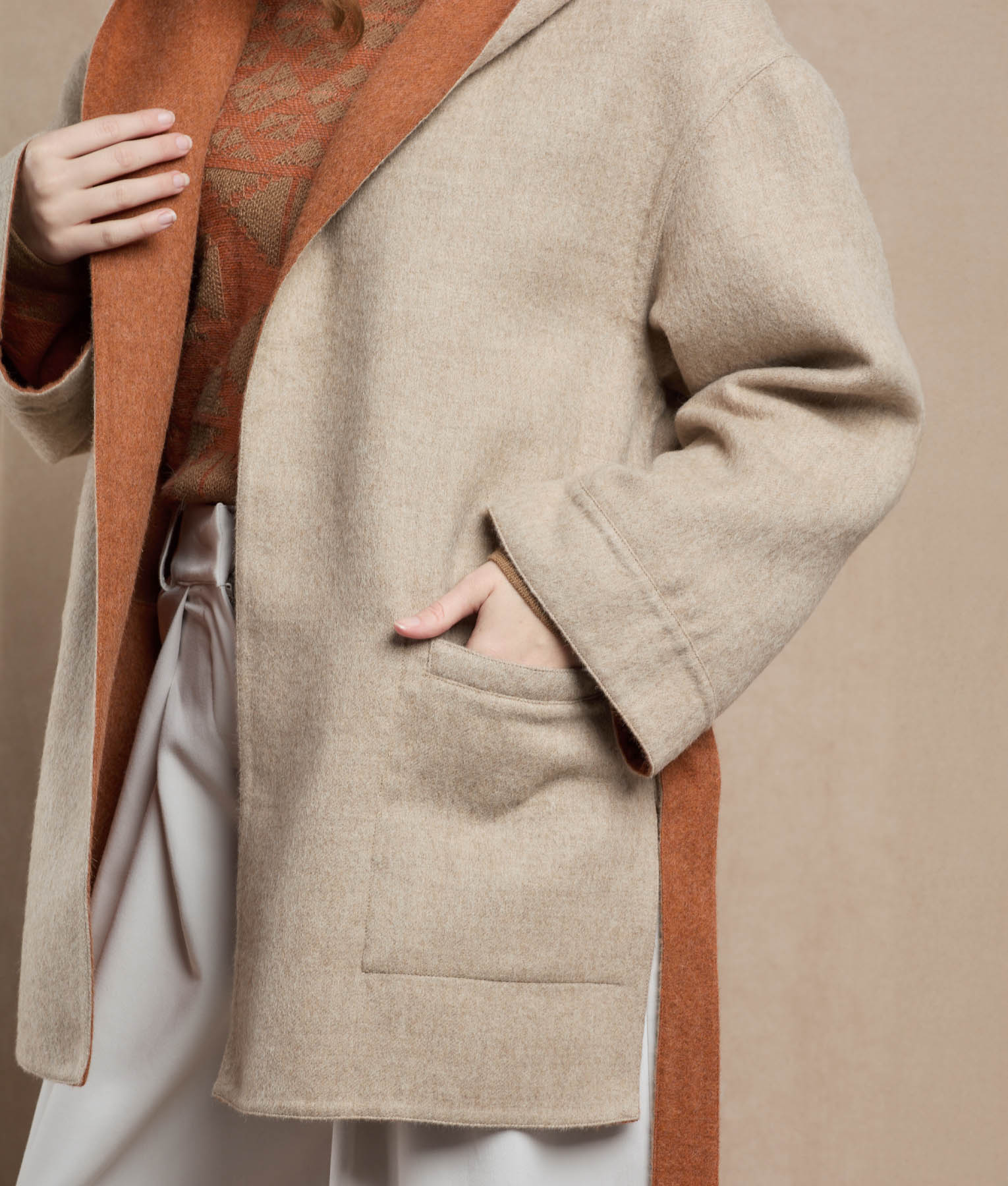 Belted Short Hoodie - Brown Rust And Brandy