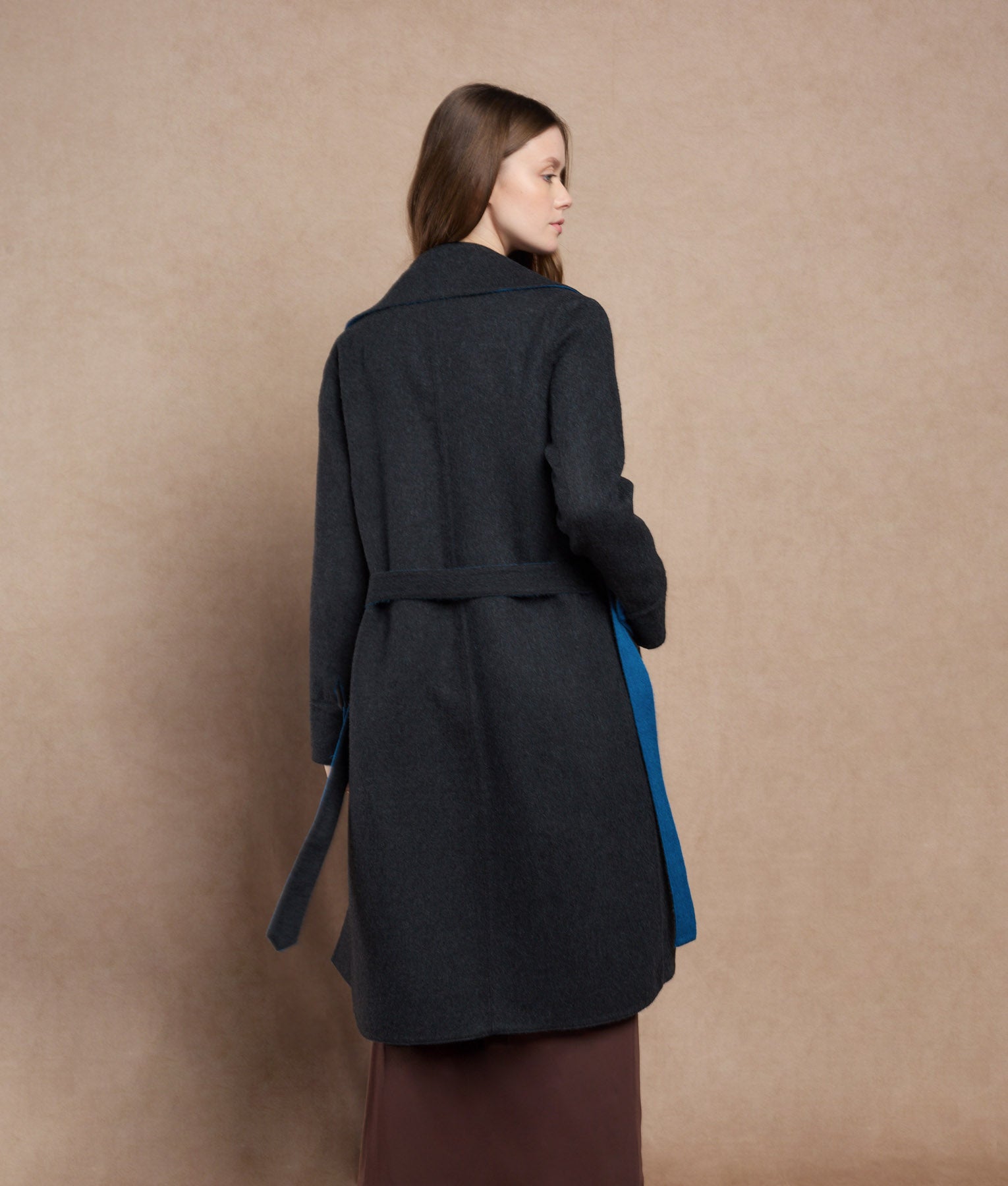 Reversible Oversized Belted Coat - Petrol Blue Y Dark Charcoal