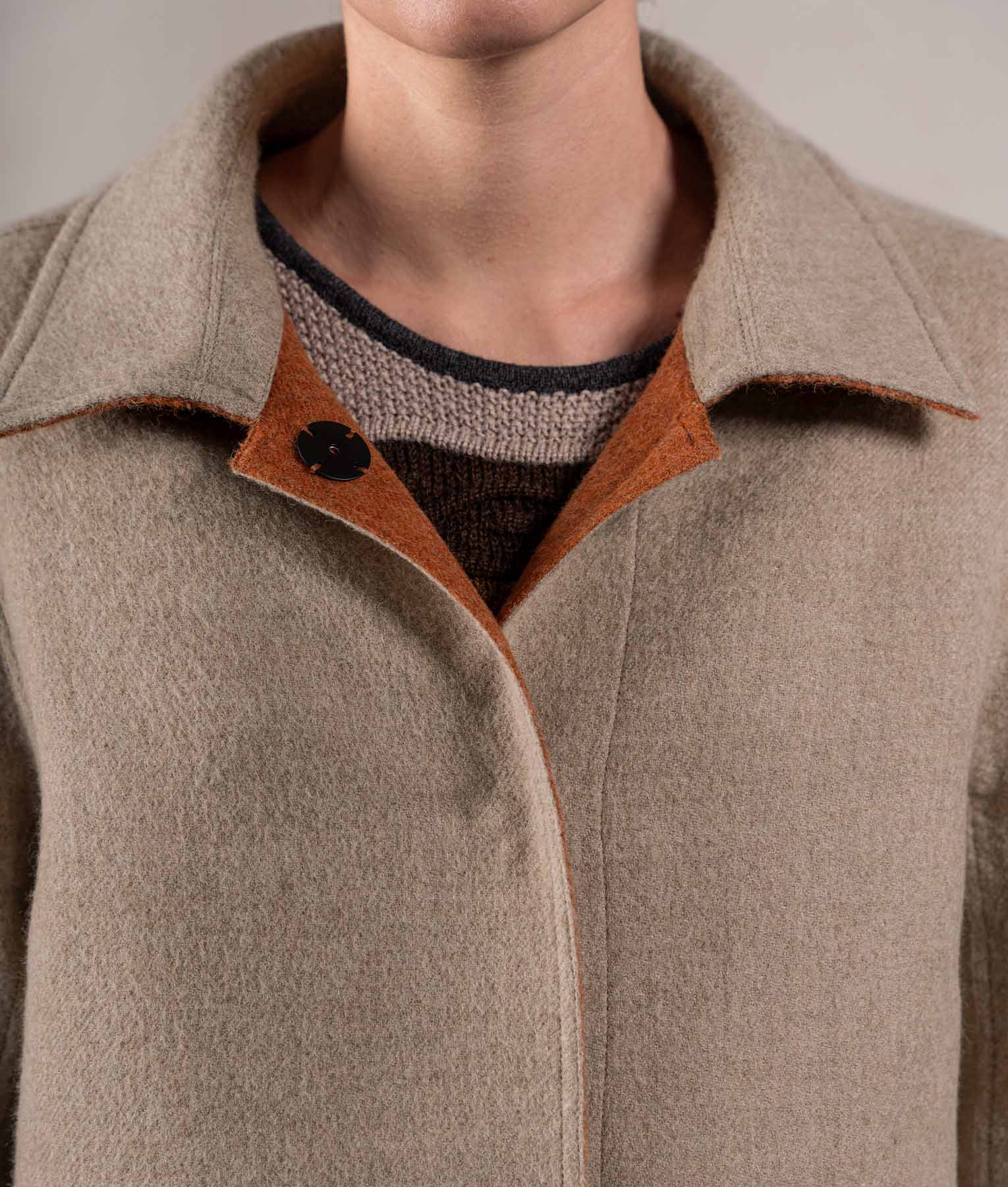 Reversible Women'S Short Coat - Oat Beige Y Soft Terracotta