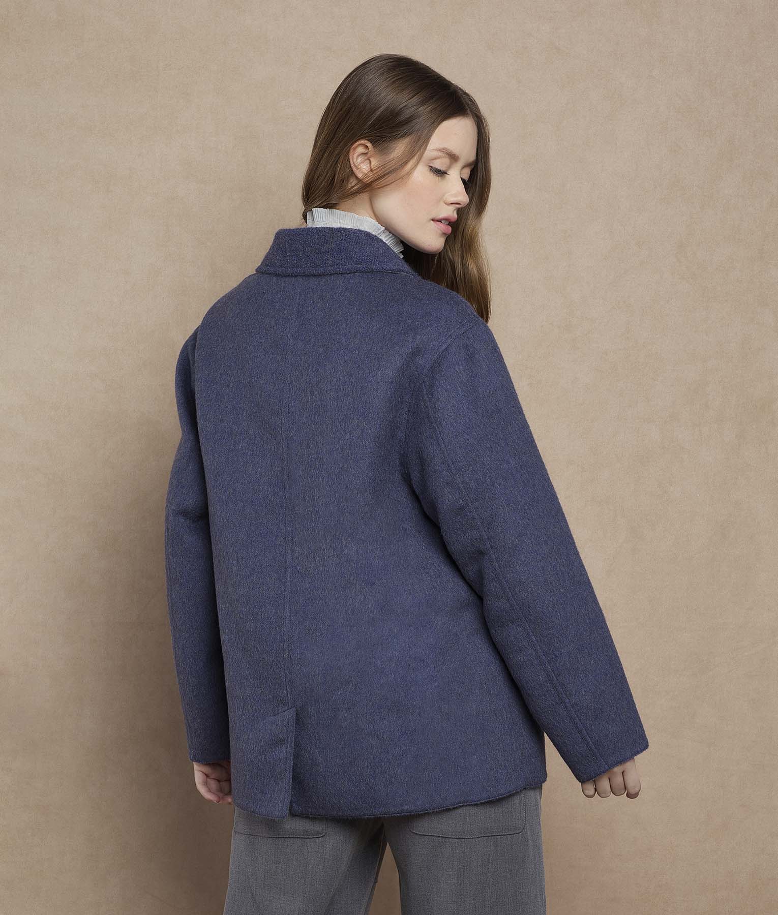 Reversible Women'S Short Coat - mood indigo and grey