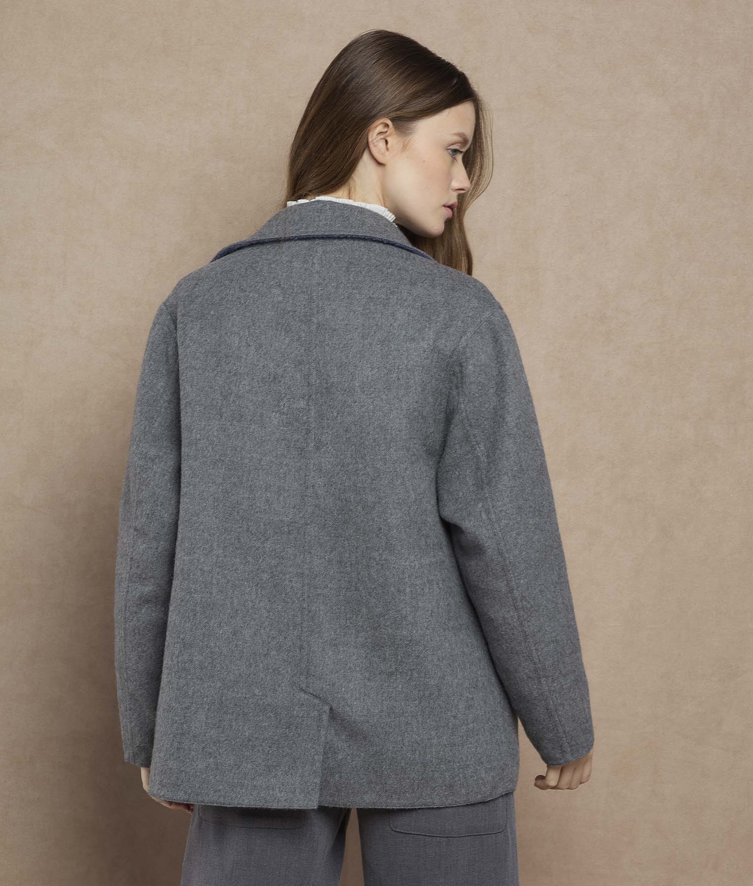 Reversible Women'S Short Coat - mood indigo and grey
