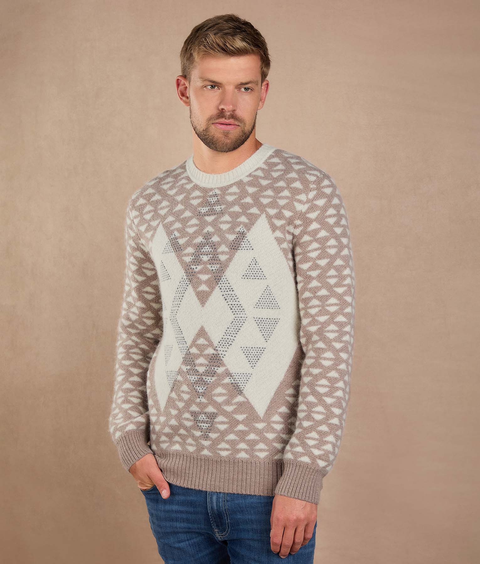 Natural Beige and Bright White Sweater