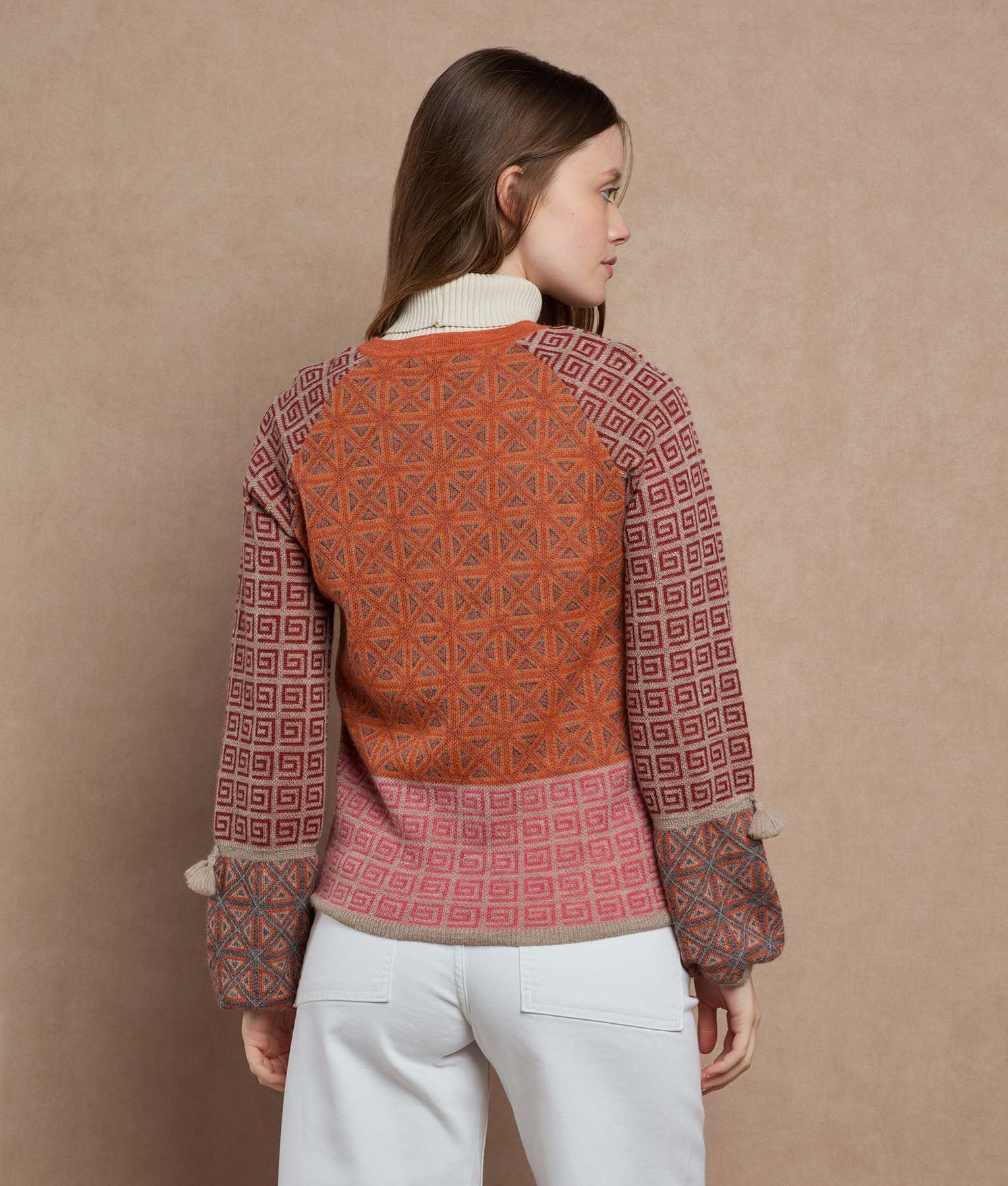 Jacquard Puffed Sleeves Sweater