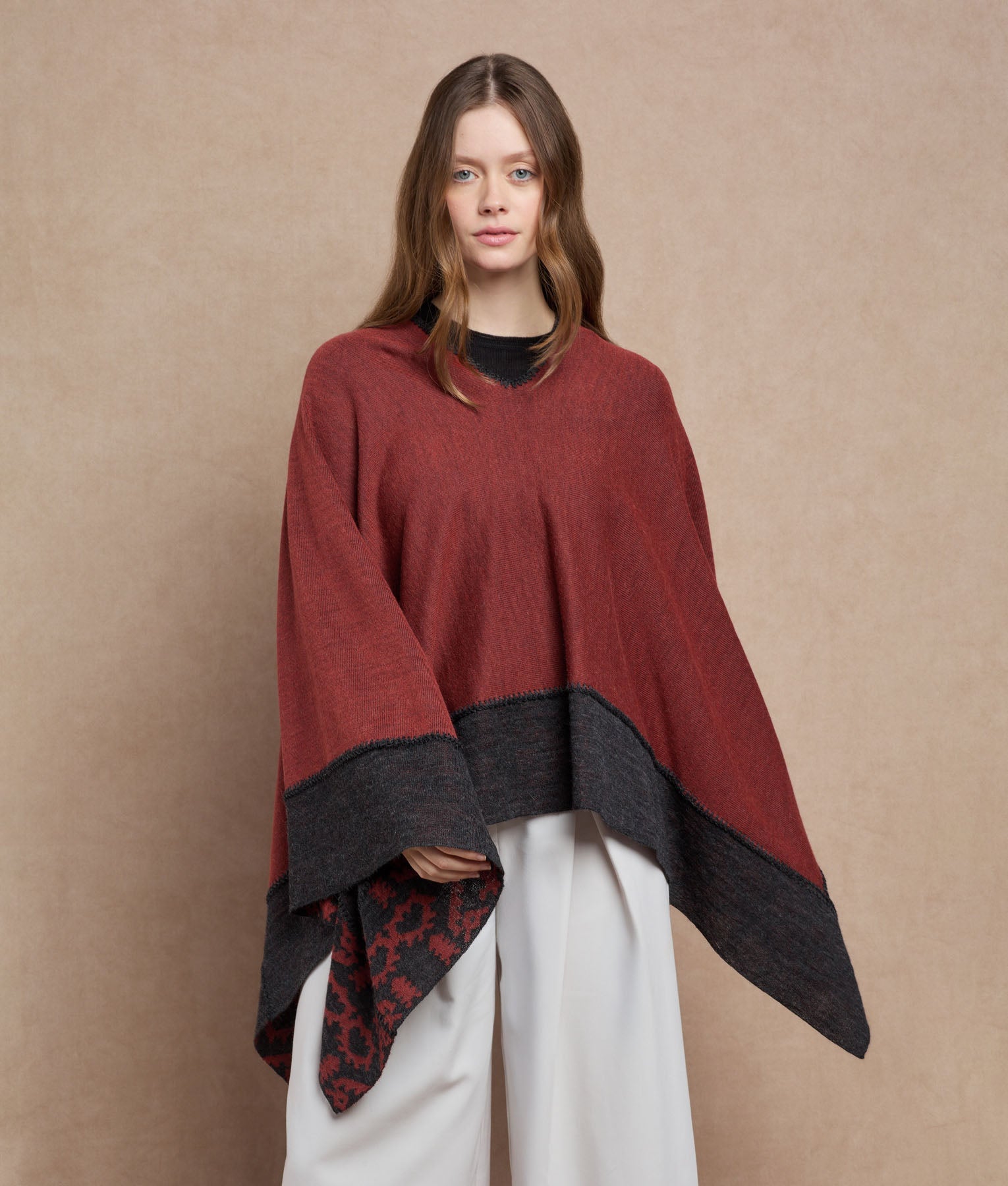 Duble Face Trimmed Poncho