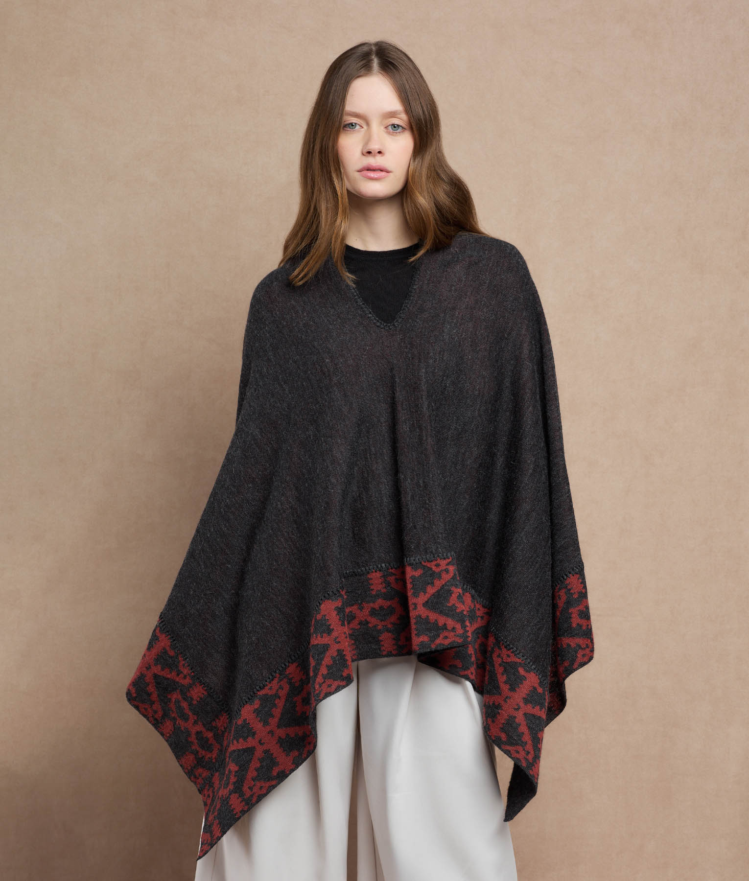 Duble Face Trimmed Poncho