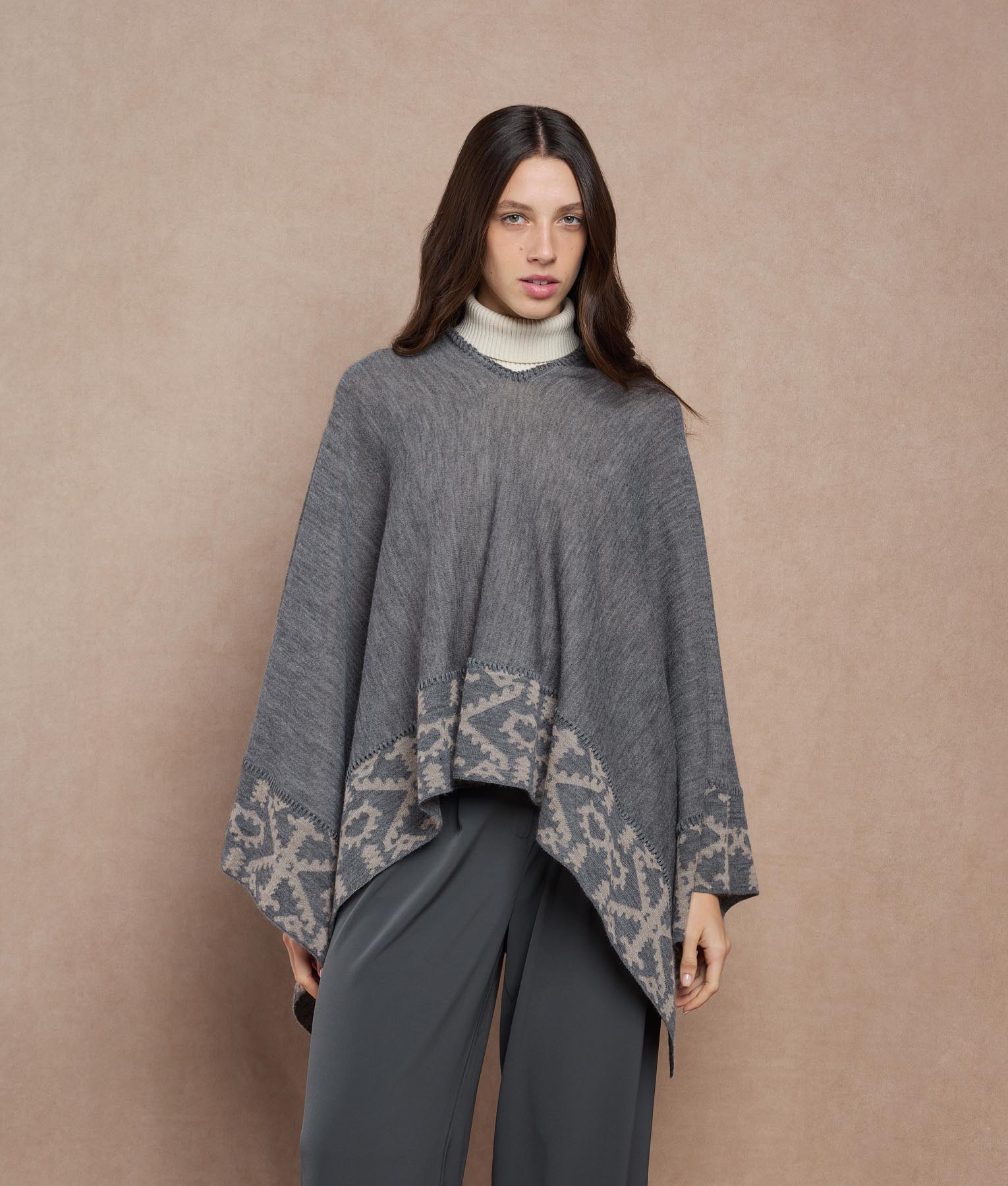 Duble Face Trimmed Poncho