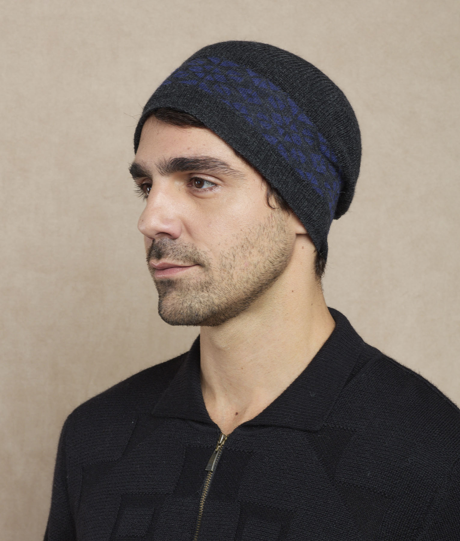 Jacquard & Ribs Reversible Beanie