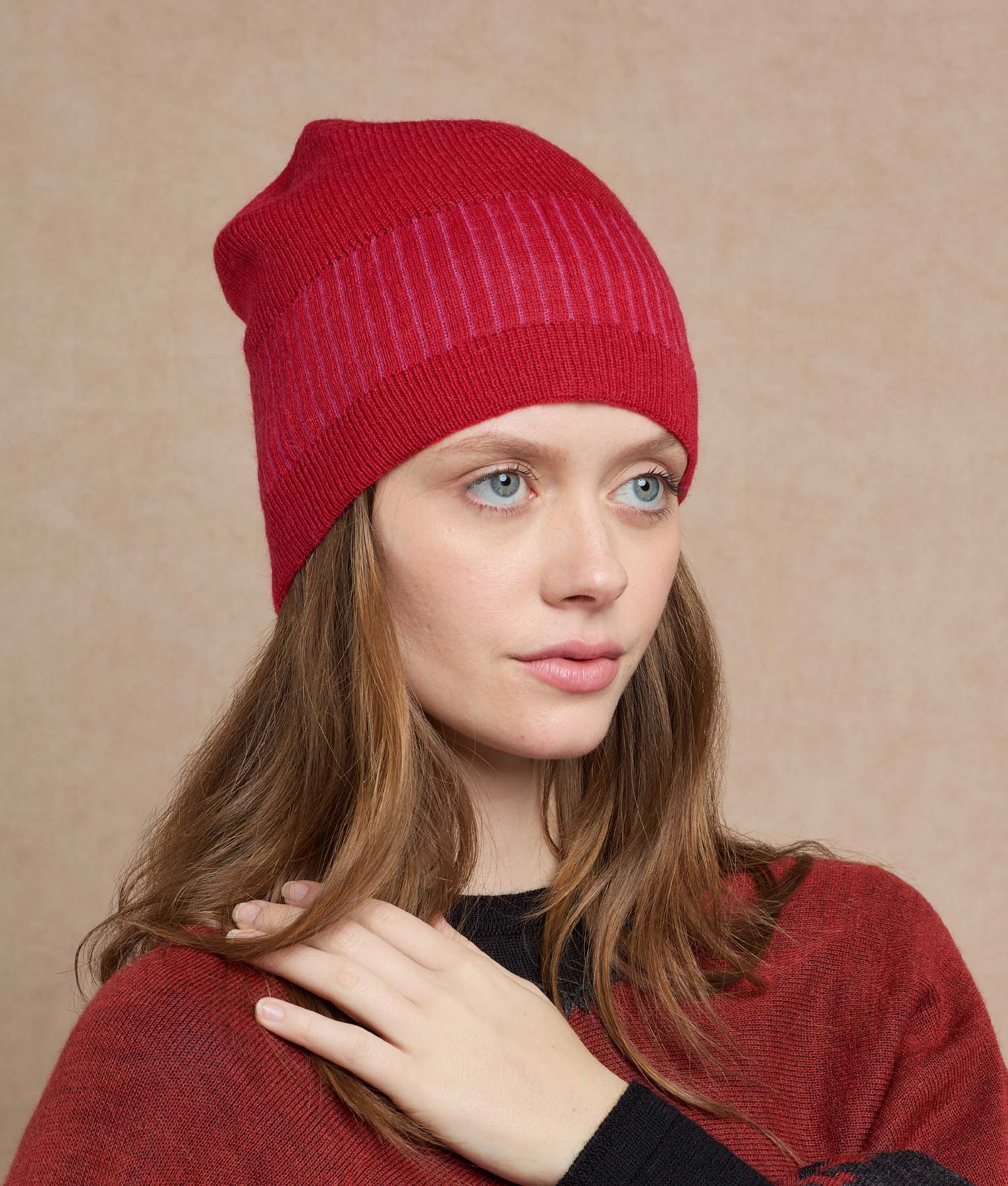 Jacquard & Ribs Reversible Beanie