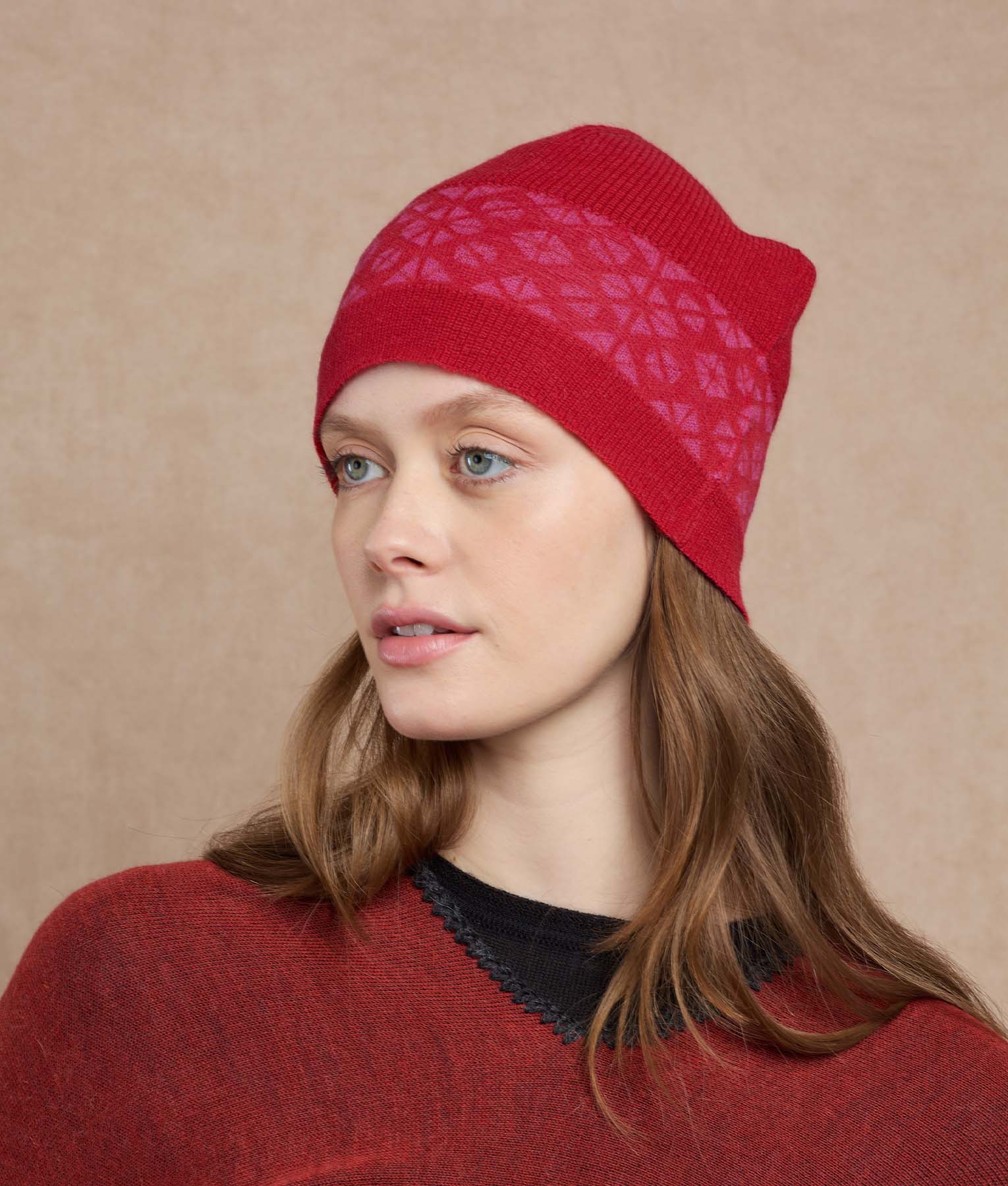 Jacquard & Ribs Reversible Beanie