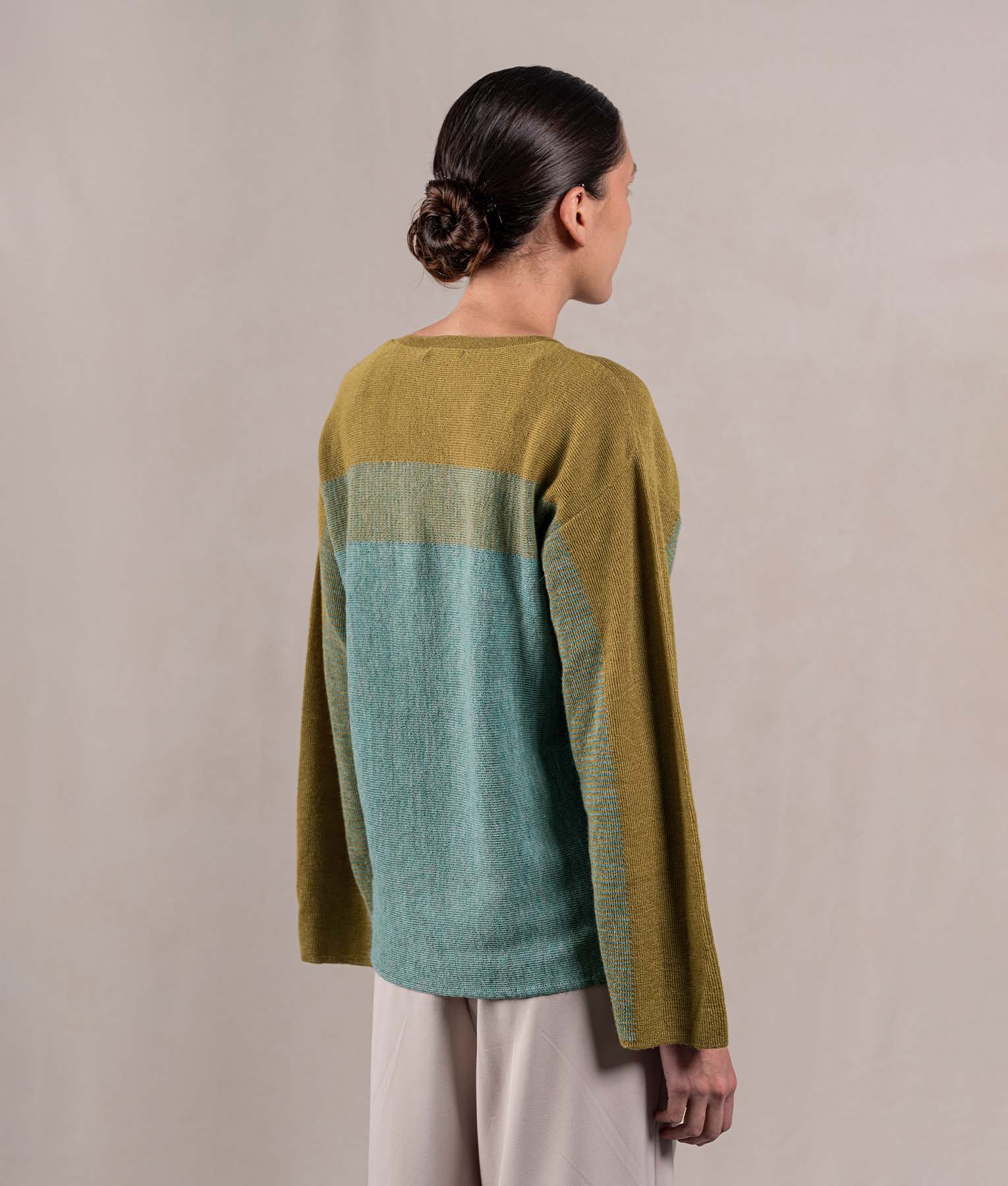 Easy Fit Sweatshirt Sweater - Mustard Green And Light Jade Green