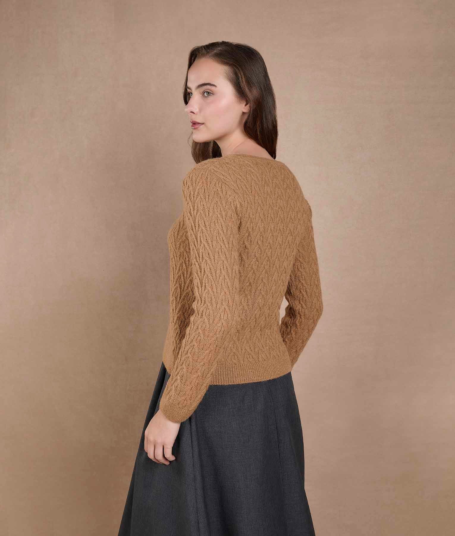 Toasted Coconut Leafy Lace Sweater