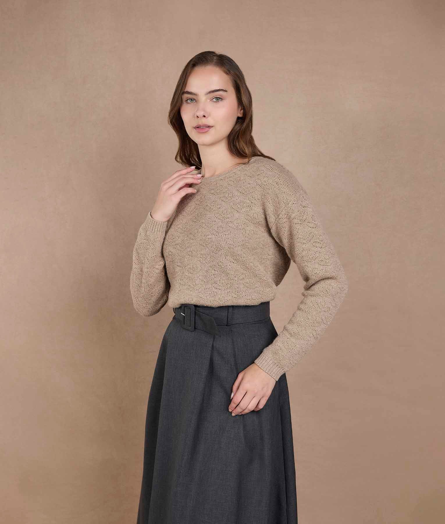 Natural Beige Flower Sweater