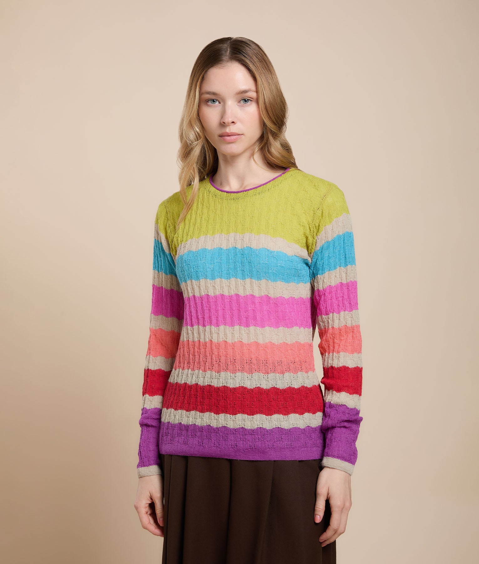 Multicolor Striped Crew Neck Pullover