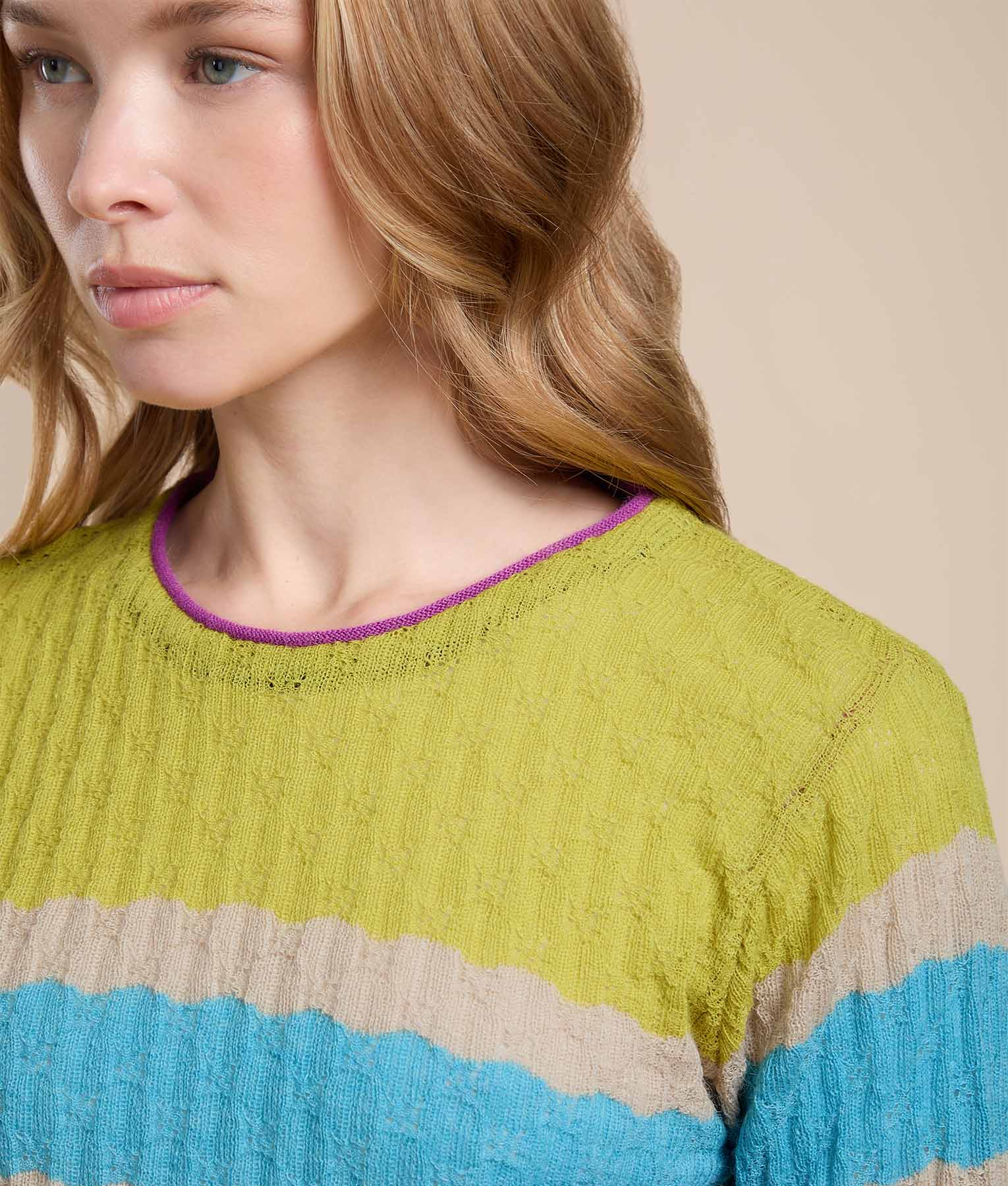 Multicolor Striped Crew Neck Pullover