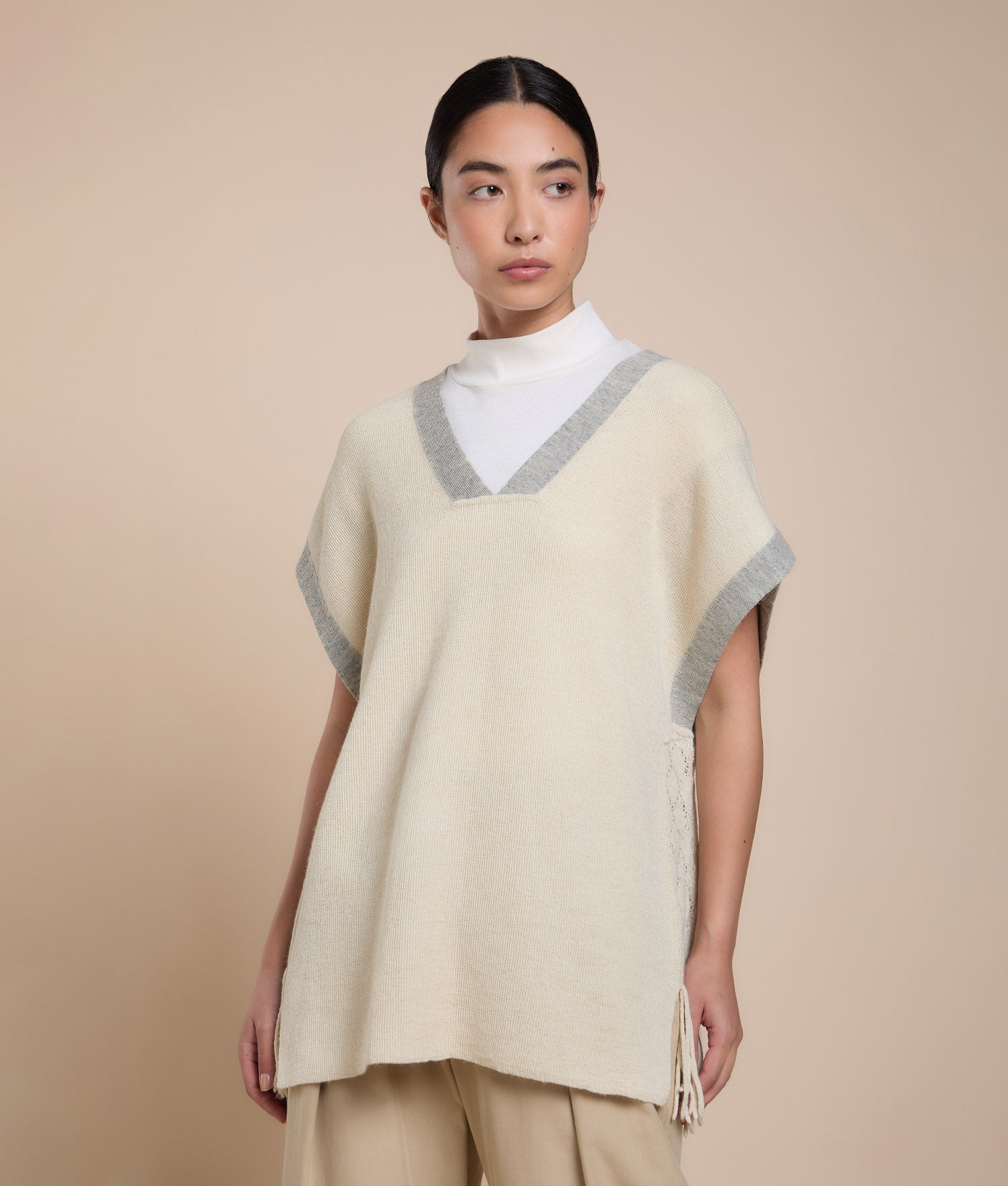 Longline Poncho with Fringes
