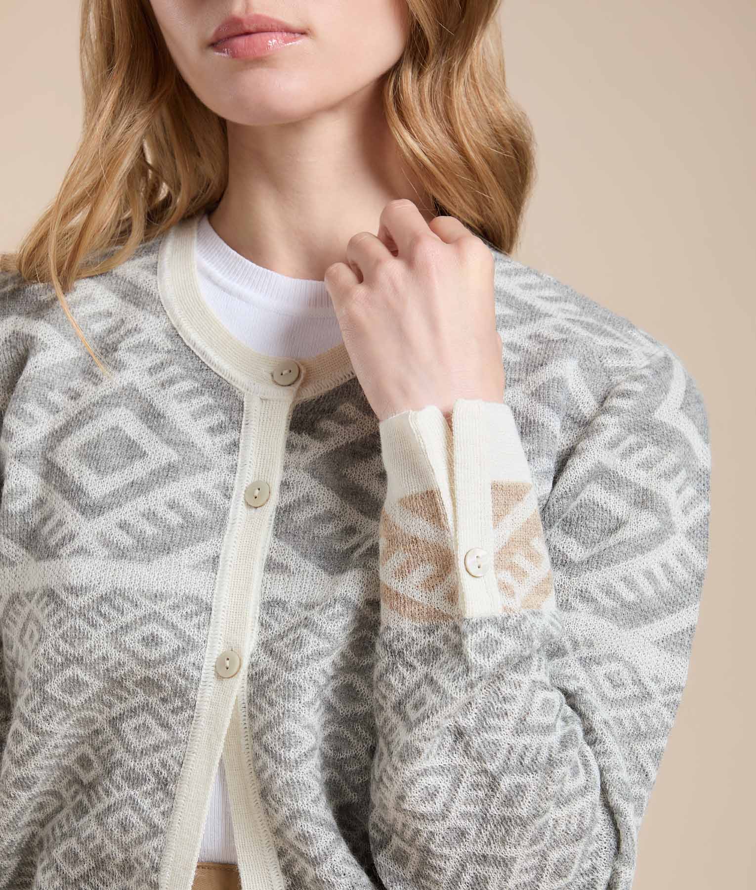Cropped Jacquard Cardigan