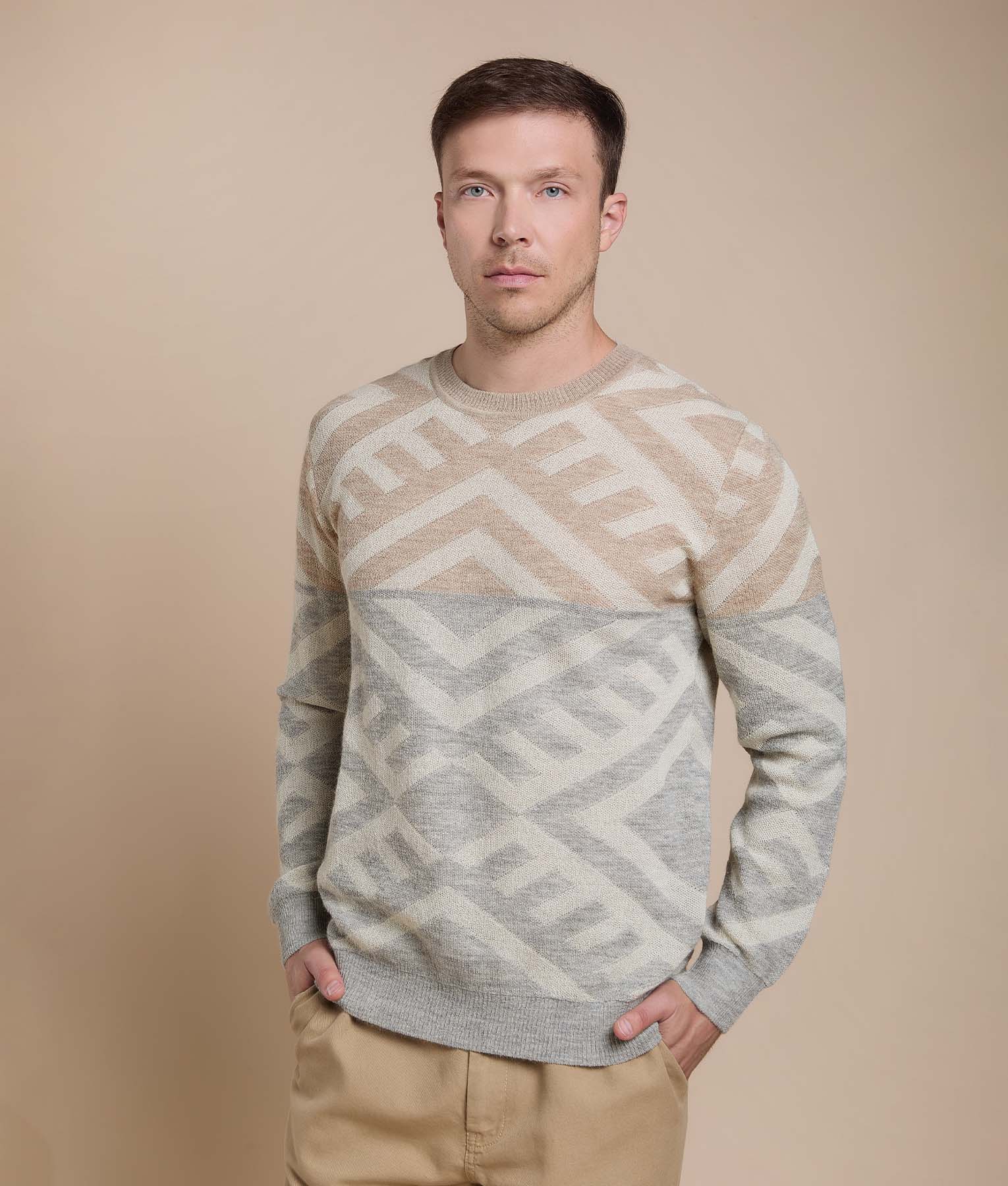 Cross-Diamond Crew Neck Pullover