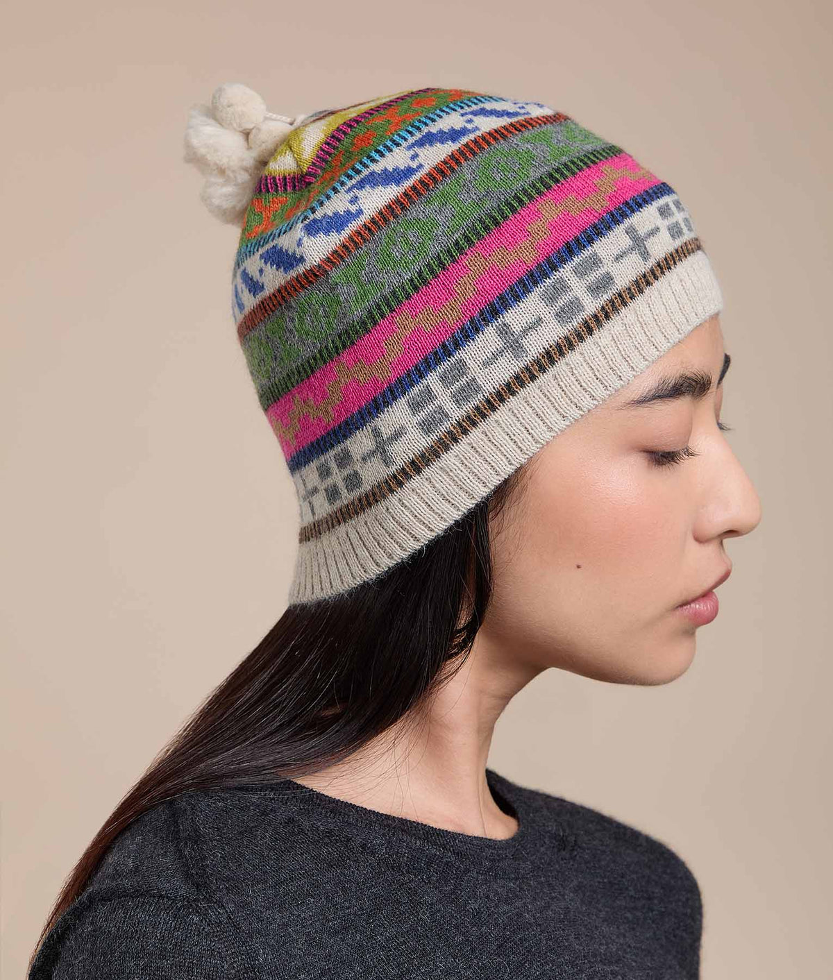 Jacquard Pom-Pom Beanie
