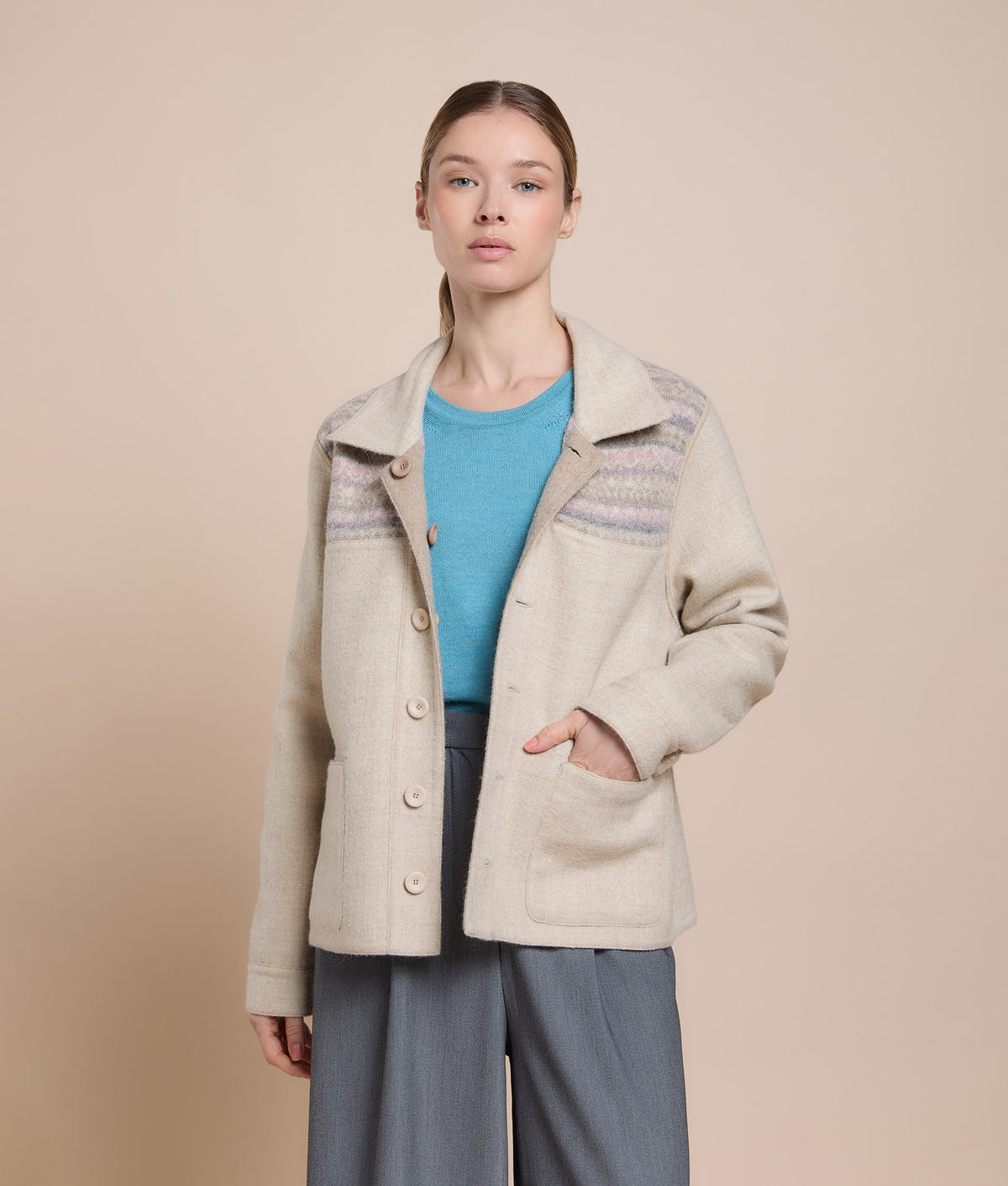 Reversible Short Coat with Knit Details