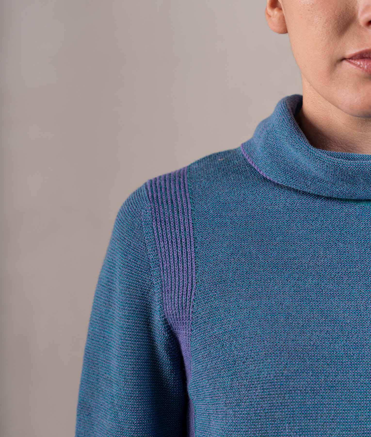 Links Sweater - Petrol Blue With Lilac Accents