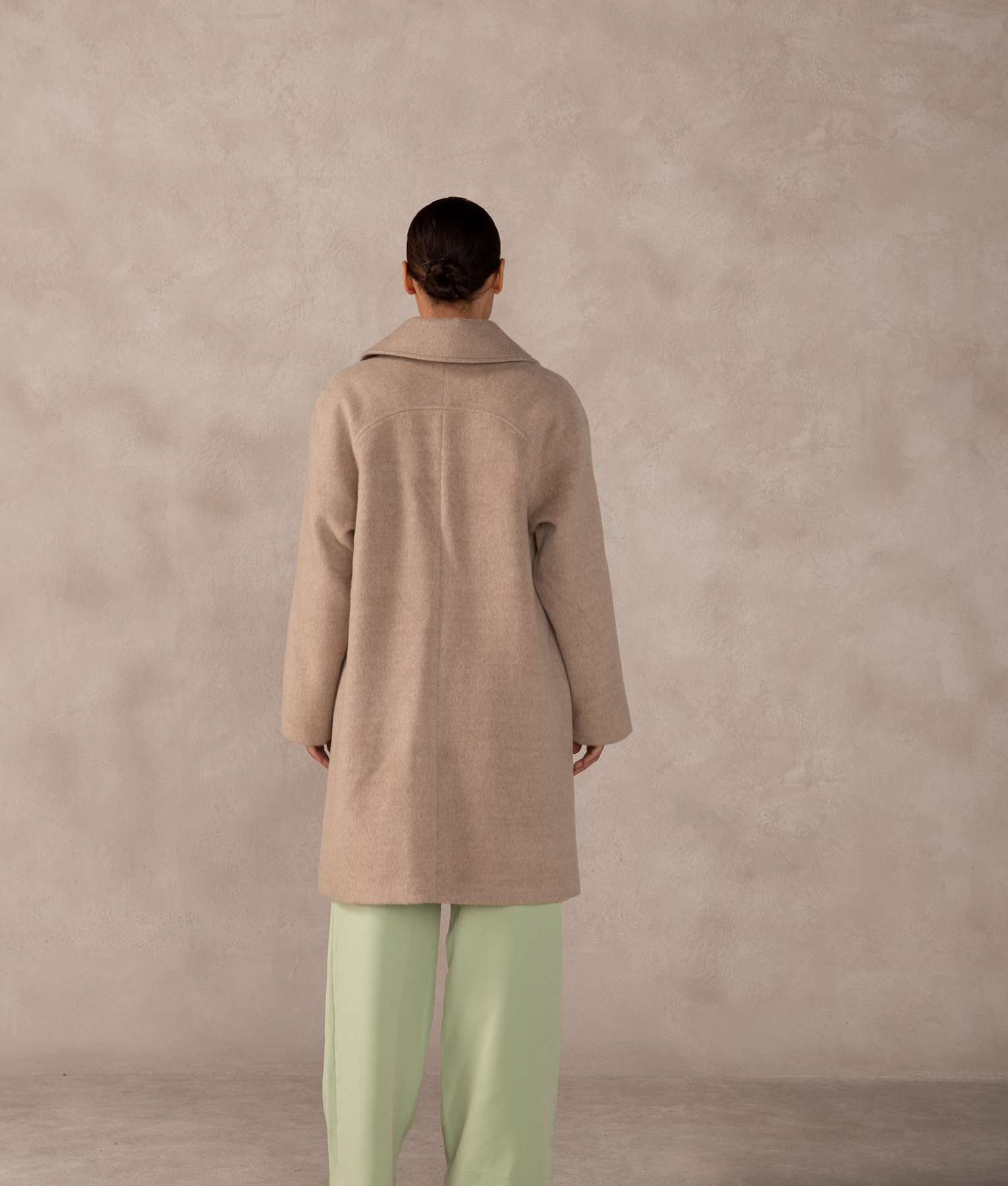 Sand Curved Yoke Long Baby Alpaca & Wool Overcoat